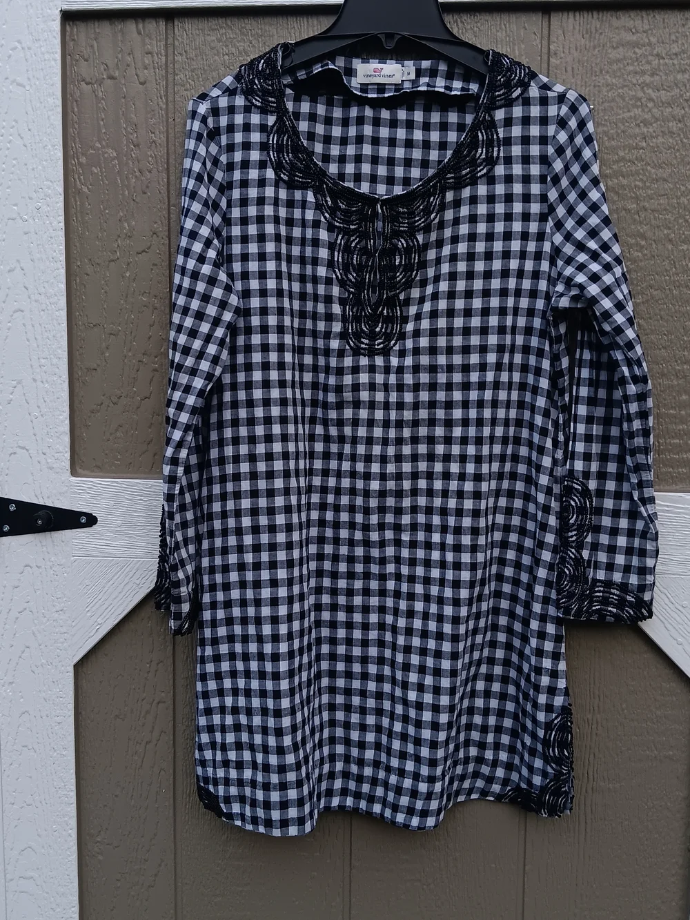 Vineyard Vines Black & White Gingham Swim Coverup Dress With Beaded Detail M